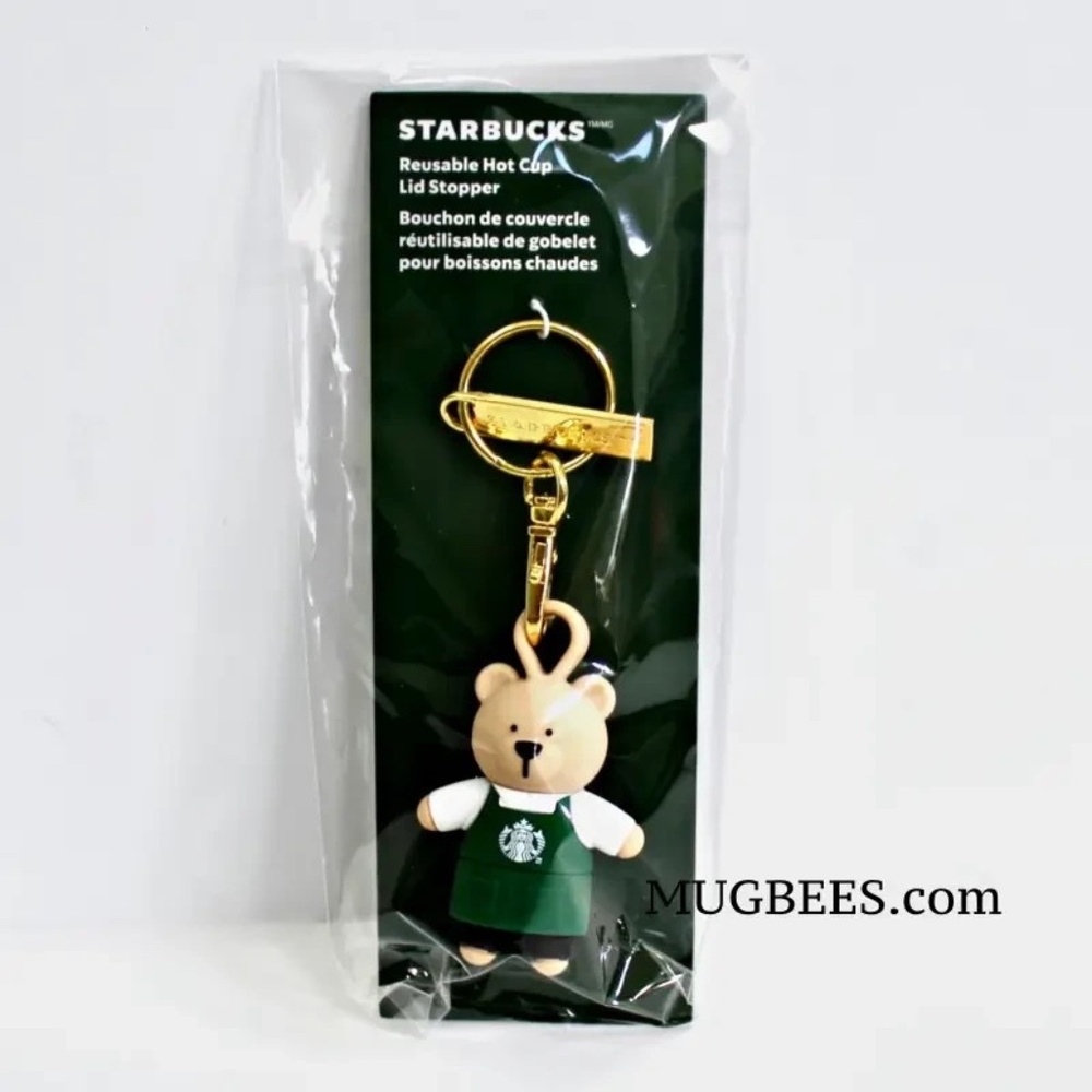 Starbucks 2025 Green Bearista Bear Reusable Hot Cup Lid Stopper Keychain Keyring